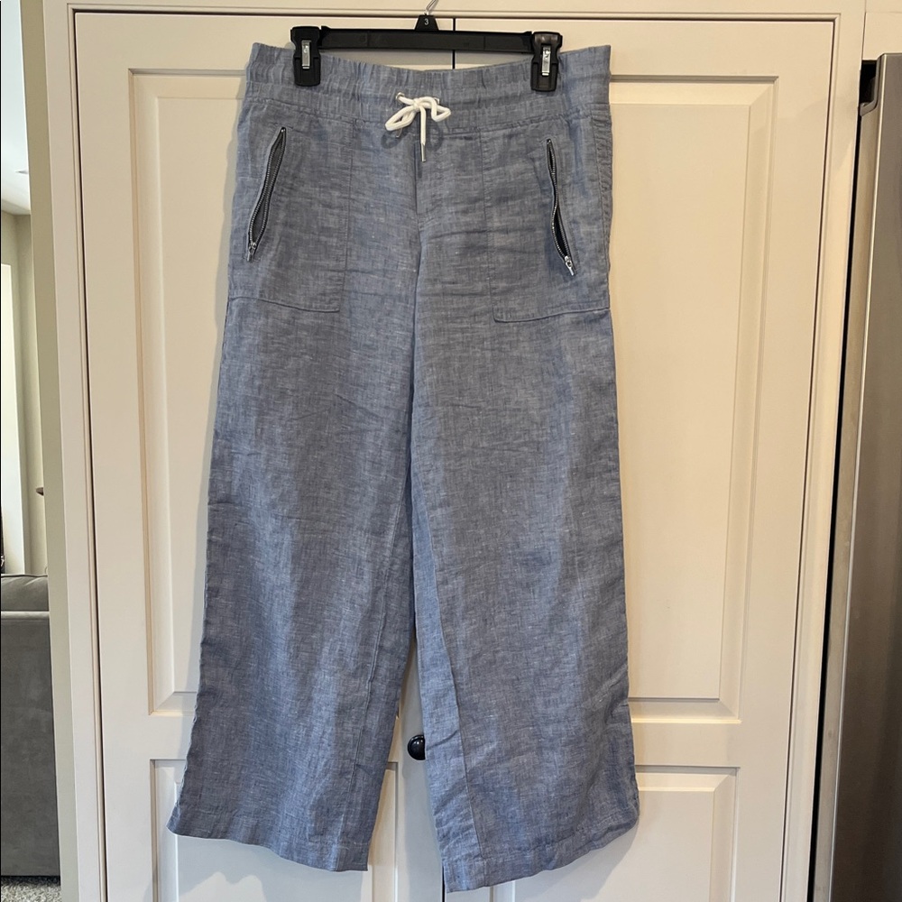 Athleta Retreat Linen High Rise wide leg. Light Blue